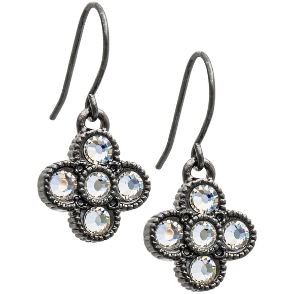 Jokara BLACK Small FLORAL Clear Crystal EARRINGS - Picture 2 of 2